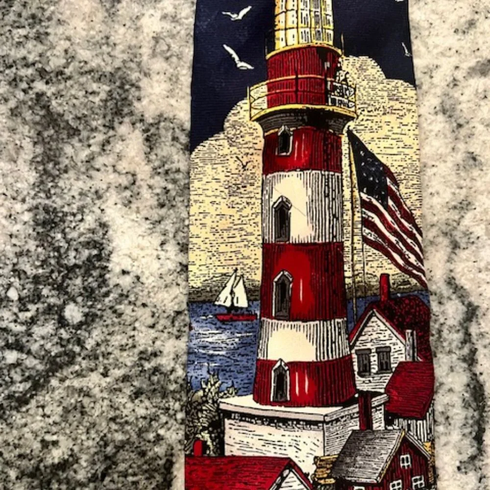 Tango by Max Raab tie. Lighthouse from the‎ American Series, coastal, 100% Silk